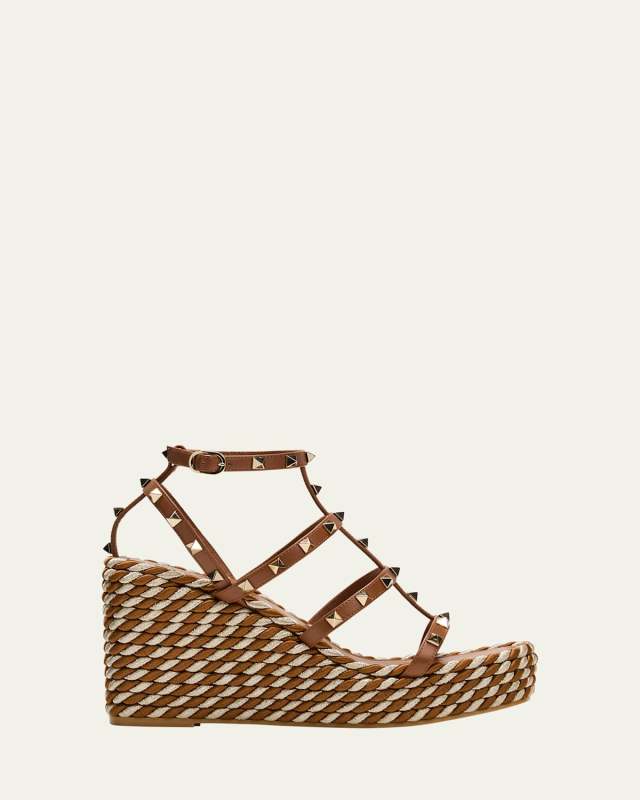Rockstud Caged Wedge Espadrille Sandals
